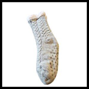 Sweet Home Slippers Sherpa Lined Slipper Cable Knit Gray Socks One Size NWT